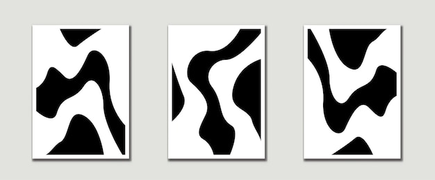 Vector zwart-wit mid-century modern art prints met organische natuurlijke vorm