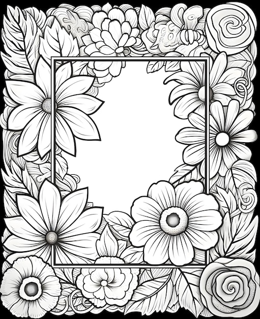 Zwart-wit mono frame met bloemen