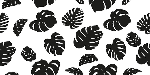 Zwart-wit monstera tropische blad patroon vectorillustratie