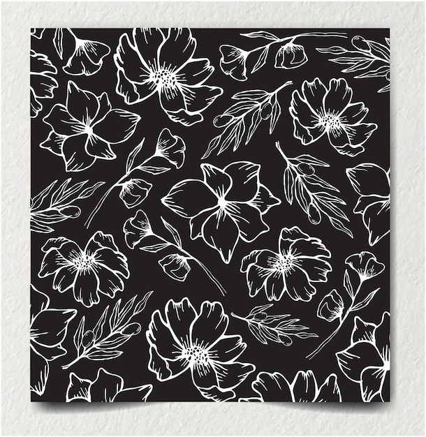 Vector zwart-wit naadloos bloemen en abstract de decoratiepatroon van het bloemornament