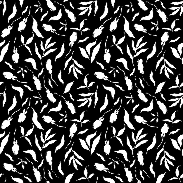 Zwart-wit naadloos botanisch patroon