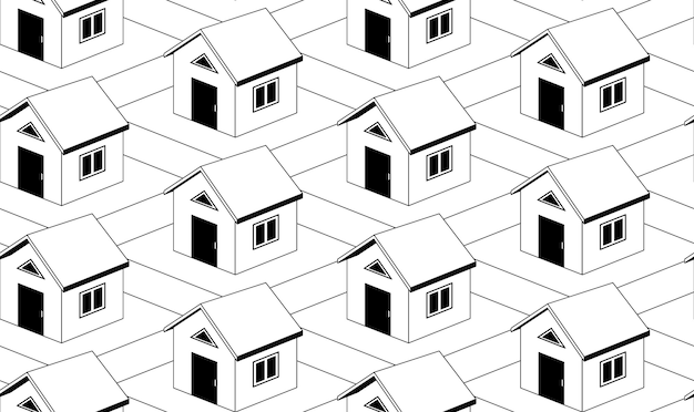 Zwart-wit naadloos patroon met huizen