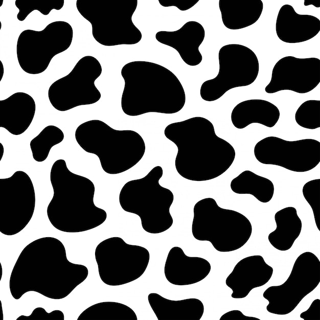 Zwart-wit naadloze patroon met koe textuur. Zwarte vlekken dierenhuid achtergrond.