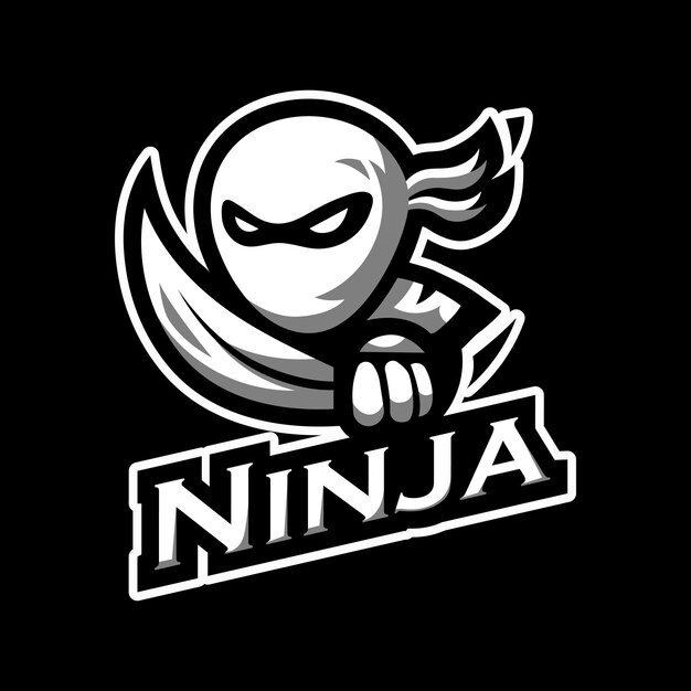 Zwart-wit ninja logo mascotte Ninja Esport logo ontwerp