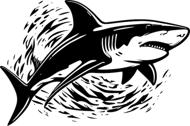 Zwart-wit ontwerp van het logo van de grote witte haai