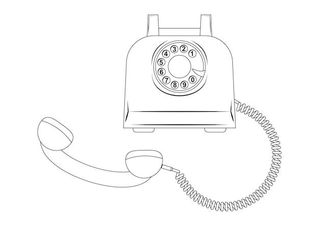 Vector zwart-wit oude vintage telefoon cartoon illustratie