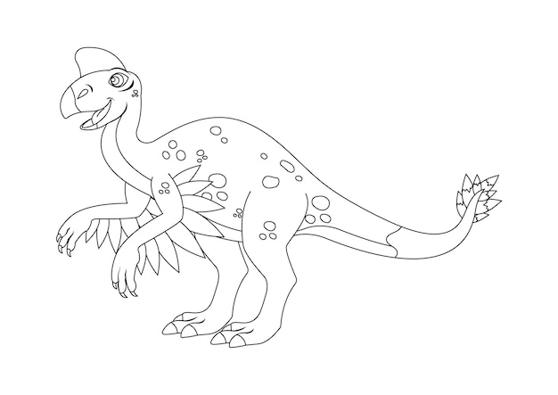 Zwart-wit Oviraptorosaur dinosaurus cartoon karakter vector kleurplaat van een Oviraptorosaur dinosaurus