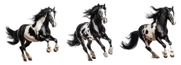 Zwart-wit paard lopende vector set geïsoleerd op witte achtergrond