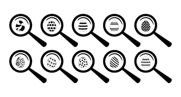 Zwart-wit paaseieren zoeken icon set