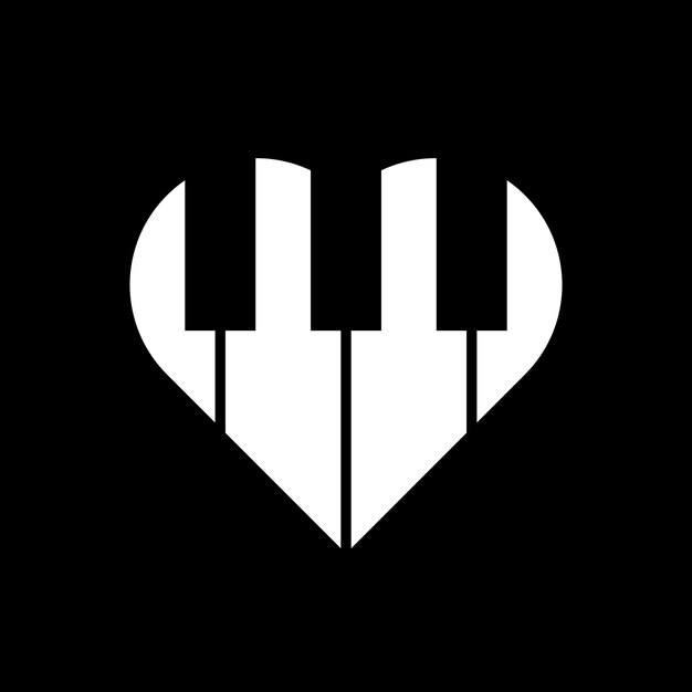 Vector zwart-wit piano heart logo