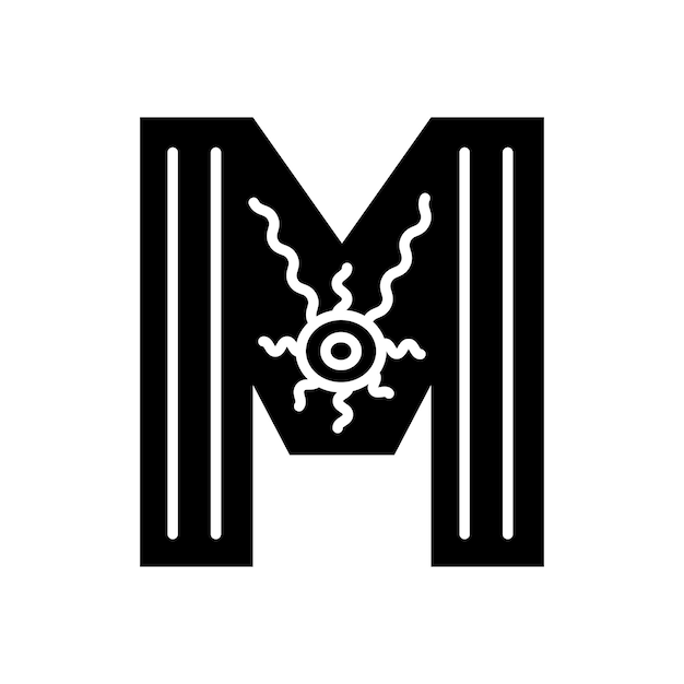 Vector zwart-wit scandinavische sierlijke letter m folk lettertype letter m in scandinavische stijl