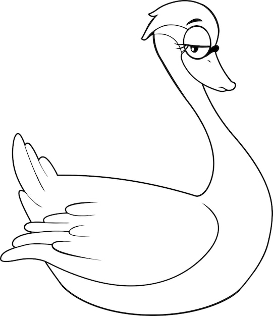 Zwart-wit schattig swan bird stripfiguur.