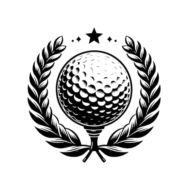 Zwart-wit silhouet van een laurierkrans met een golfbal icoon illustratie