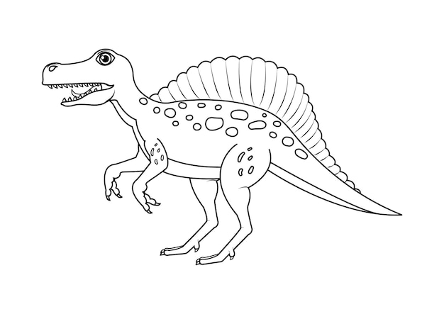Zwart-wit Spinosaurus dinosaurus cartoon karakter vector kleurplaat van een Spinosaurus dinosaurus