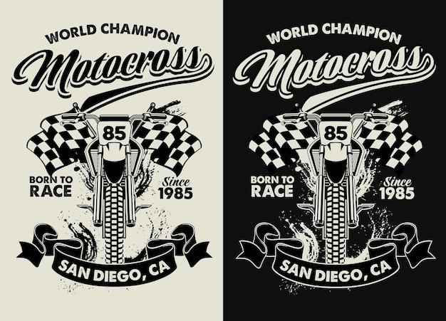 Zwart-wit T-shirtontwerp van Motocross-racegarage
