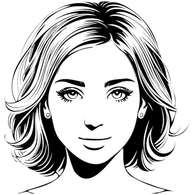 Vector zwart-wit tekening van de contourlijnen van een vrouwelijk gezicht
