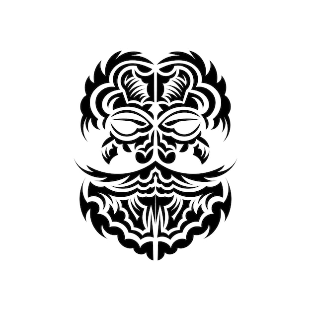 Zwart-wit tiki-masker traditioneel decorpatroon uit polynesië en hawaï geïsoleerd op een witte achtergrond klaar tattoo-sjabloon