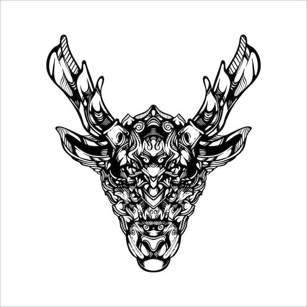 Vector zwart-wit tribal decoratief rendierpatroon tattoo