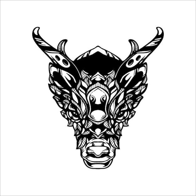 Vector zwart-wit tribal decoratief rendierpatroon tattoo