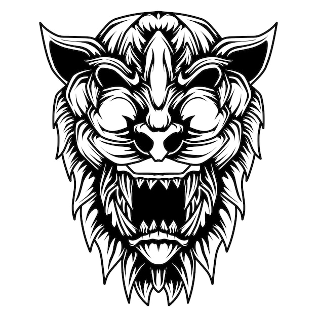 zwart-wit tribal leeuwenkop
