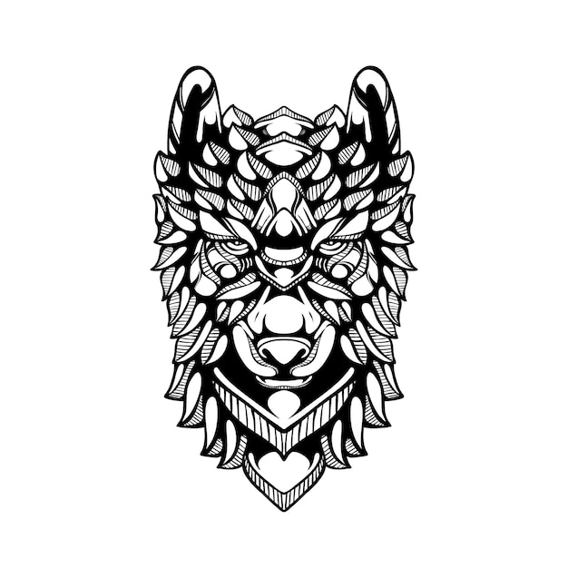 zwart-wit tribale decoratieve wolf patroon tattoo