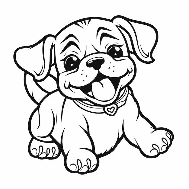 Zwart-wit vector kleurplaat van puppy bulldog