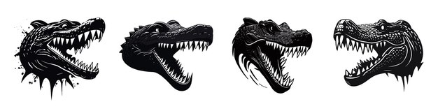 Zwart-wit vector set krokodil hoofd logo Zwart-wit stijl Reptielen met scherpe tanden