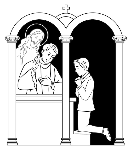 Zwart-wit vectorillustratie van het sacrament van boetedoening