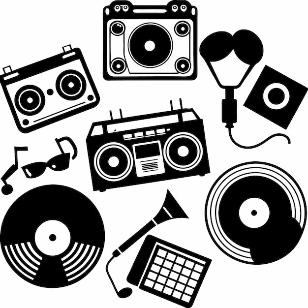 Zwart-wit vectorillustratie van muziekapparatuur