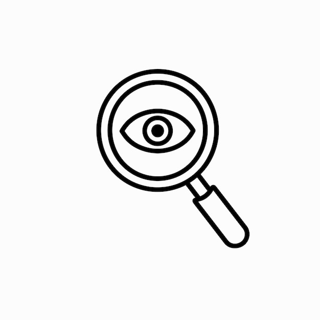 Zwart-wit vergrootglas en ogen zoek app icoon ontwerp platte vector illustratie