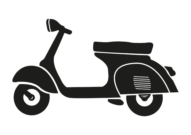 Zwart-wit vintage scooter bromfiets pictogram geïsoleerd op een witte achtergrond