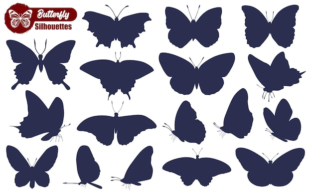 zwart-wit vlinder silhouetten Vector
