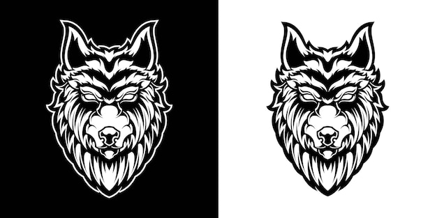 ZWART-WIT WOLF HOOFD LOGO ILLUSTRATIE