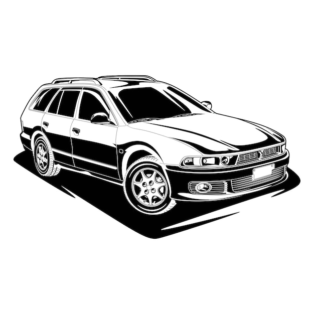 Zwart-witte auto vectorillustratie voor conceptueel ontwerp