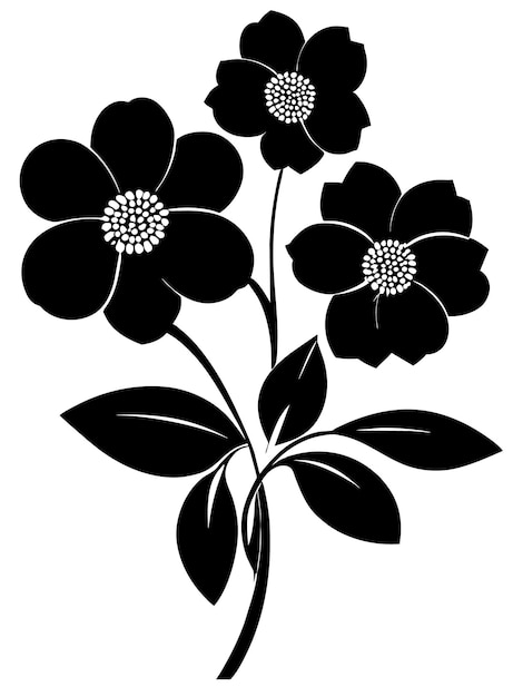 Vector zwart-witte bloemen silhouet stencil vectorillustraties