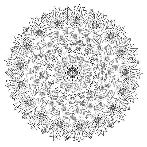 Zwart-witte bloemenmandala kleurplaat