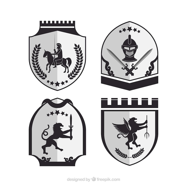 Vector zwart-witte emblemen van ridders