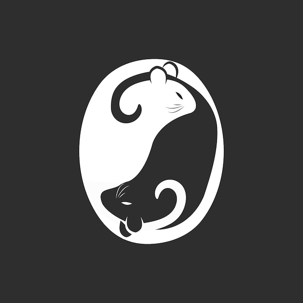 Zwart-witte rat of muis in yin yang-vorm Mooie gestileerde vectorillustratie