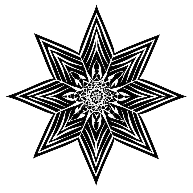 Zwart-witte ster met een patroon van lijnen en vormen. zwart-witte ster met een patroon van lijnen en vormen. vectorillustratie. zwart-witte ster met een patroon van lijnen en voorraad