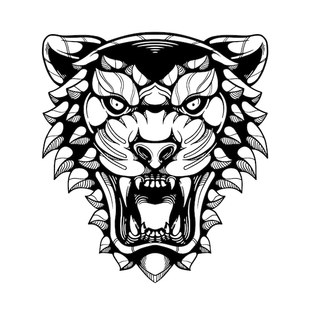 Vector zwart-witte tijger tattoo illustratie