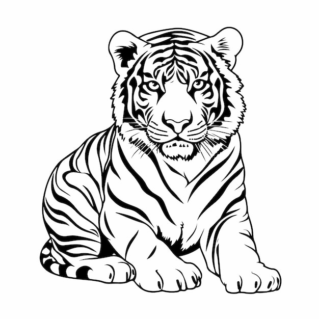 Vector zwart-witte tijgertekeningen op een witte achtergrond