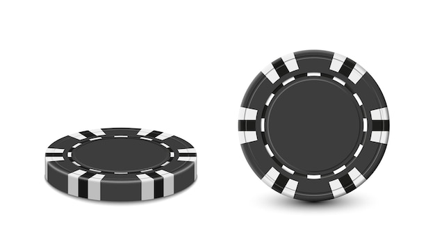 Zwarte 3D pokerchip geïsoleerd op een witte achtergrond Vector realistische decoratie