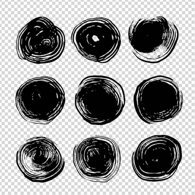 Zwarte abstracte cirkel dikke borstel getextureerde lijnen op imitatie transparante achtergrond