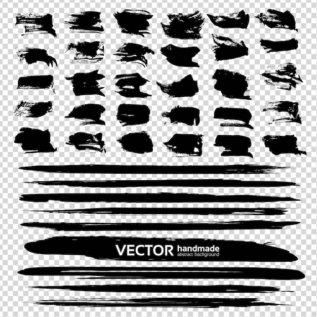 Zwarte abstracte gestructureerde vlekken zeer grote set geïsoleerd op imitatie doorzichtige achtergrond