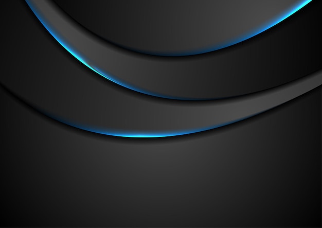 Zwarte abstracte golvende achtergrond met blauw neonlicht