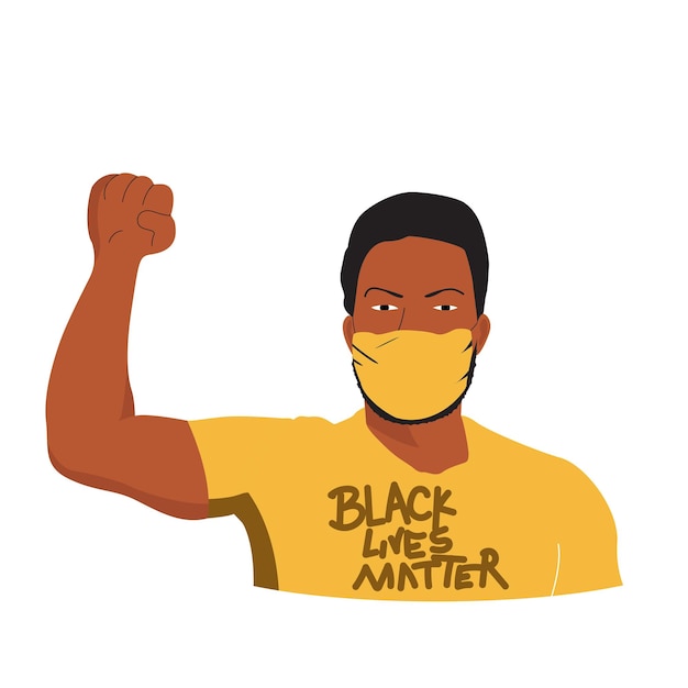 Vector zwarte afrikaanse man die zijn hand opstak tegen in sociale activiteit platte vectorillustratie