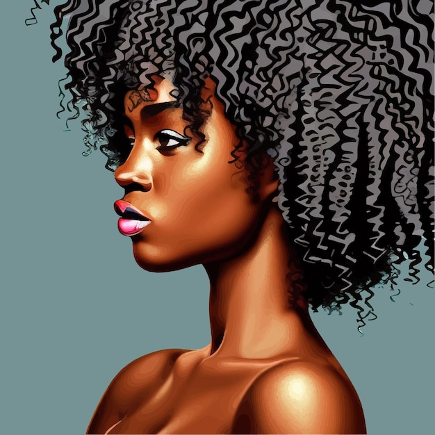 Zwarte afro Afrikaans Amerikaans meisje vrouw Dame vector illustratie portret hoofd gezicht krullend natuurlijk