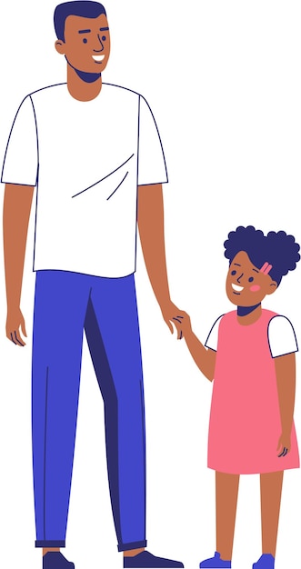 Zwarte Afro-Amerikaanse man vader houdt meisje kind met de hand vast