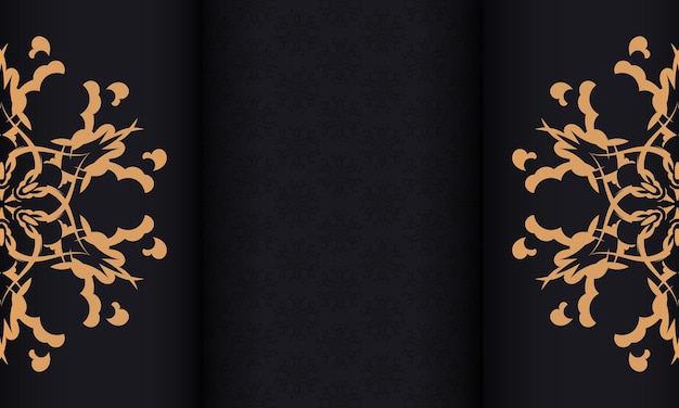 Zwarte banner met Indiase ornamenten en plaats onder de tekst Printready uitnodigingsontwerp met mandala-patronen