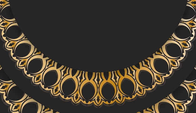 Zwarte banner met luxe gouden patroon en tekstruimte